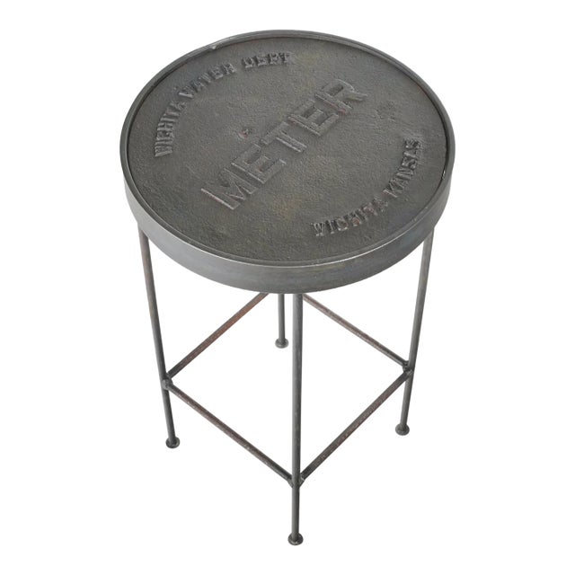 Wichita Water Dept. Water Meter Cover Stool Side Table For Sale