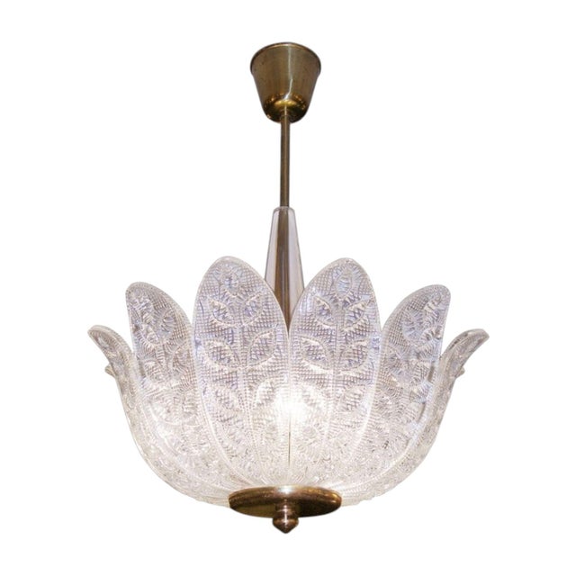 Carl Fagerlund, Orrefors, Swedish Modern, Slumped Glass, Flower Petal Light Pendant, Chandelier, Sweden, 1940s Swedish...