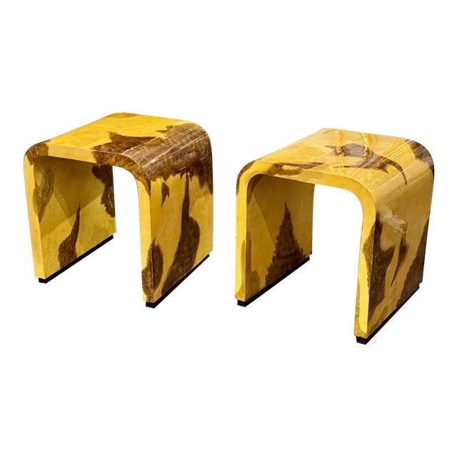 Pair of Art Deco Style Exotic Wood Side Tables or Stools For Sale