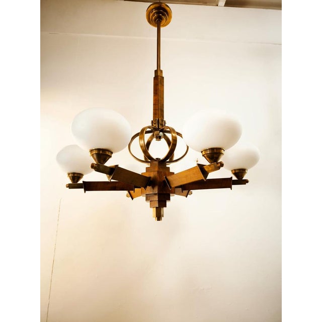 Vintage Wooden Pendant Light with Oval Glass Shades For Sale - Image 9 of 18