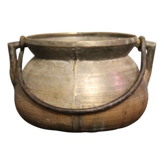 18th Century Bronze Cauldron with Forged Iron Handle, France For Sale