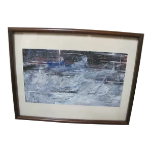John McGroder Tempera & Ink Abstract Seascape Painting Storm on Lake Erie