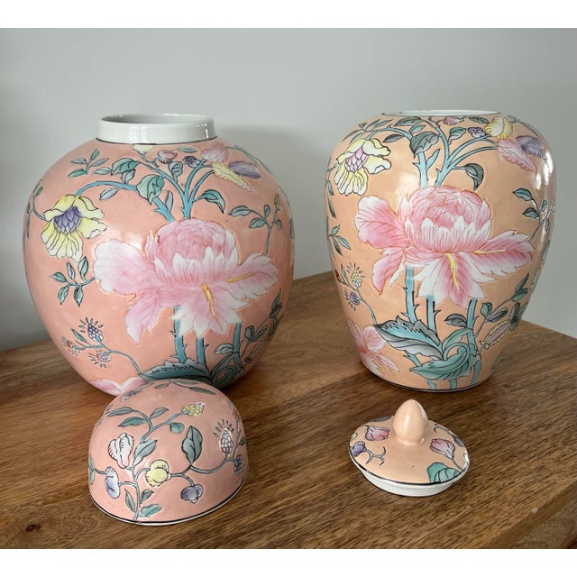 Ceramic 1980s Palm Beach Chic Peachy Ginger Jar-Set of 2 For Sale - Image 7 of 11