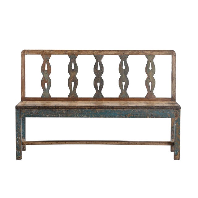 Indian Vintage Indian Painted Teakwood Bench For Sale - Image 3 of 4