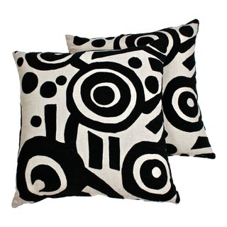 Custom 24" X 24" Black and White Abstract Modernist Feather/Down Pillows, Pair For Sale