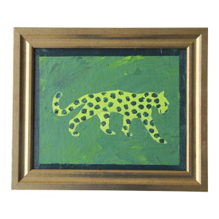 Leopard Spotted Folk Art Minimalism Green Original Oil Painting by Cleo Plowden For Sale