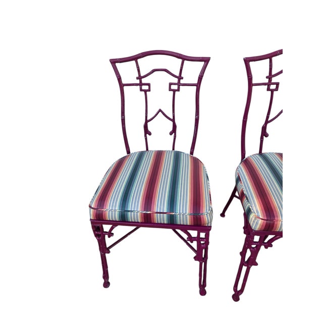 2 Vintage Chinese Chippendale Regency Side Chairs Dining Aluminum Faux Bamboo For Sale - Image 4 of 13