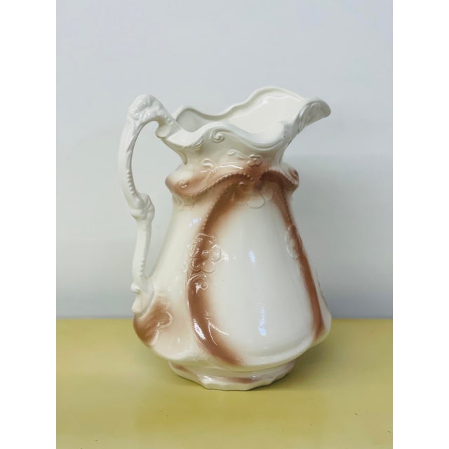 Ceramic Antique Victorian Ironstone Pitcher For Sale - Image 7 of 10