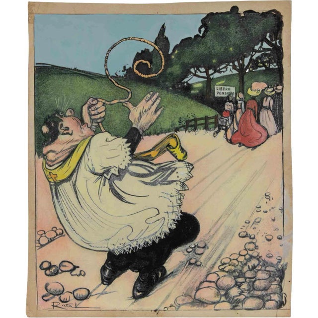 Gabriele Galantara, Free Thinking, Mixed Media on Paper, Early 20th Century For Sale