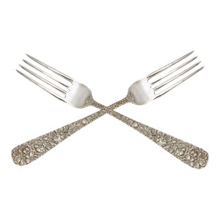 Kirk Stieff Rose Pattern Sterling Silver Forks S/2 For Sale