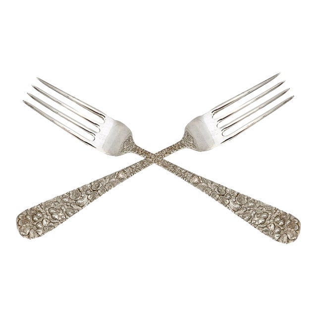 Kirk Stieff Rose Pattern Sterling Silver Forks S/2 For Sale