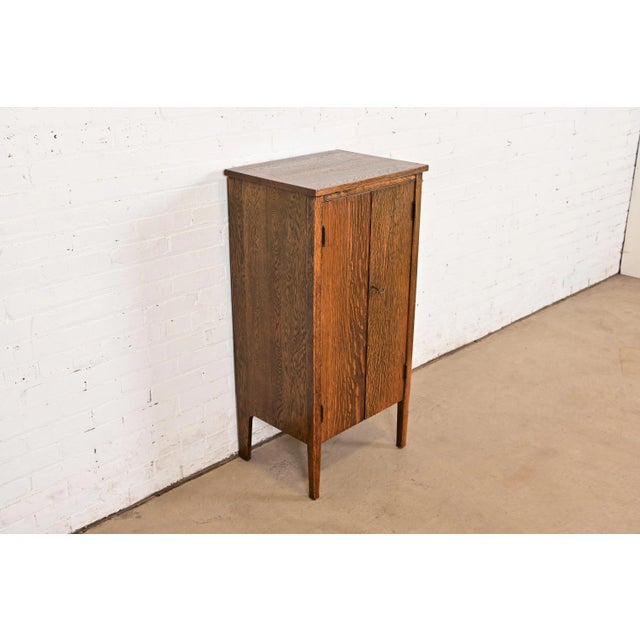 Stickley Brothers Stickley Brothers Style Antique Mission Tiger Oak Arts & Crafts Music Cabinet, Circa 1900 For Sale - Image 4 of 14