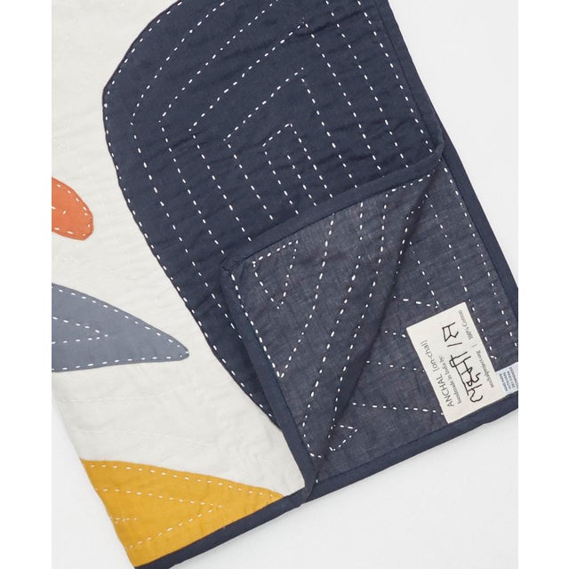 Navy Blue Anchal Petal Patchwork Quilt For Sale - Image 8 of 8