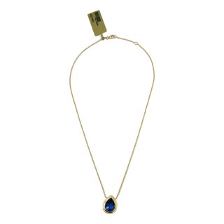 6 Carat Tanzanite Pear Shape Bezel Pendant Necklace in 18k Yellow Gold For Sale