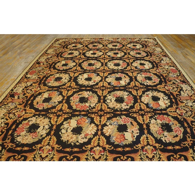 Antique Chinese European style needlepoint, Size: 8' 8' x 12' 2''. Vintage Needlepoint Chinese Floral, Geometric Rug,...