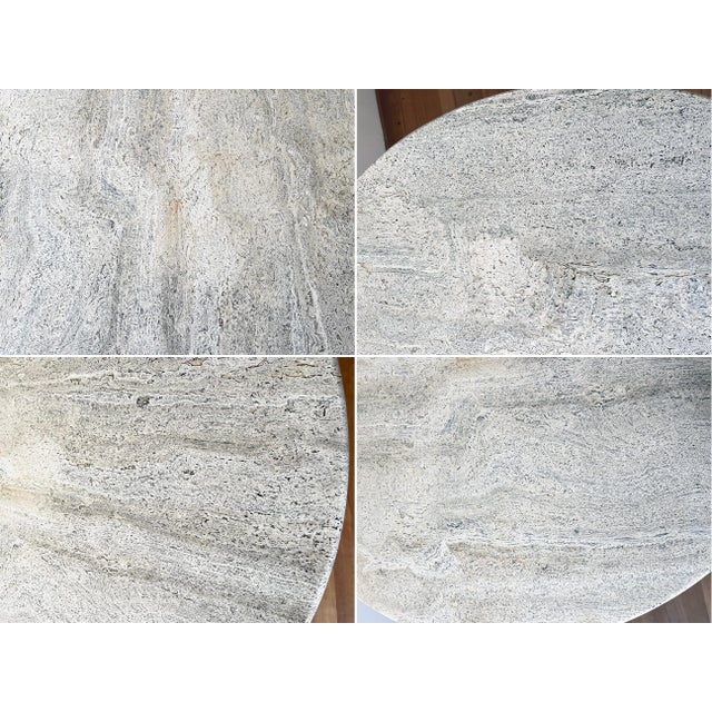 Postmodern 1970s Cream Off White Round Travertine Dining Table, Pedestal Base For Sale - Image 10 of 11