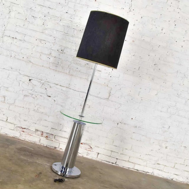 Late 20th Century Mid 20th Century Mid-Century Modern Floor Lamp Chrome Cylinder With Attached Glass Side Table Style of George Kovacs For Sale - Image 5 of 13