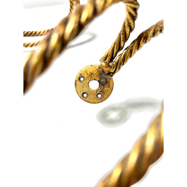 Gold Pair of Vintage Italian Gilt Rope Curtain Tiebacks With Tassels, Hollywood Regency Style For Sale - Image 8 of 8
