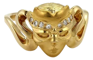 Carrera Woman's Masked Face Diamond 18k Yellow Gold Ring, Size 6