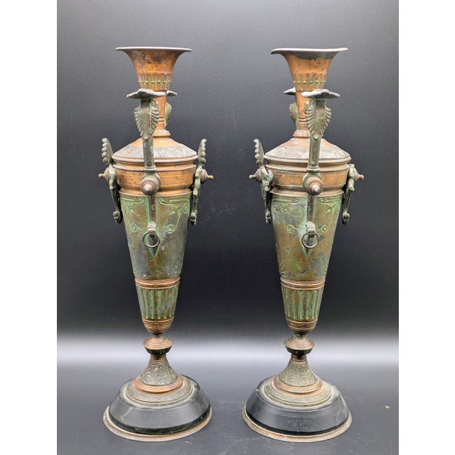19th Century French Neoclassical Revival Bronze Candelabra Urns For Sale - Image 4 of 11