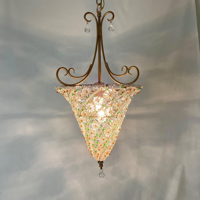 1980s Italian Glass Beaded Pendant Light For Sale - Image 10 of 12