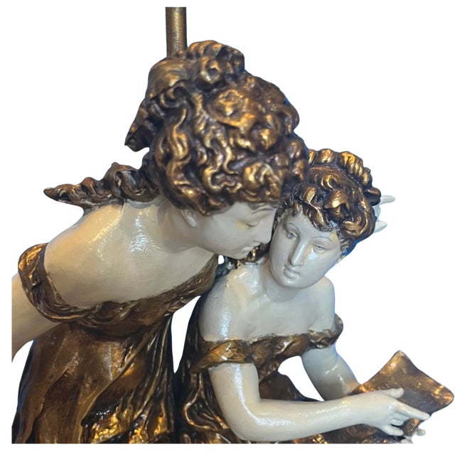 Art Nouveau Vintage Sculptural Moreau Table Lamp- Maidens For Sale - Image 3 of 12