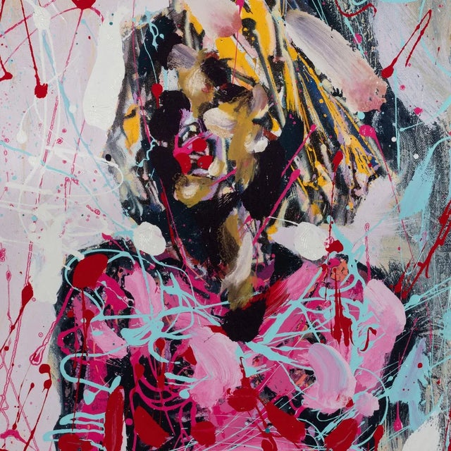 "Portrait of a Woman in Pink" Contemporary Modernist Abstract Figurative Oil Painting by Costain For Sale - Image 4 of 9