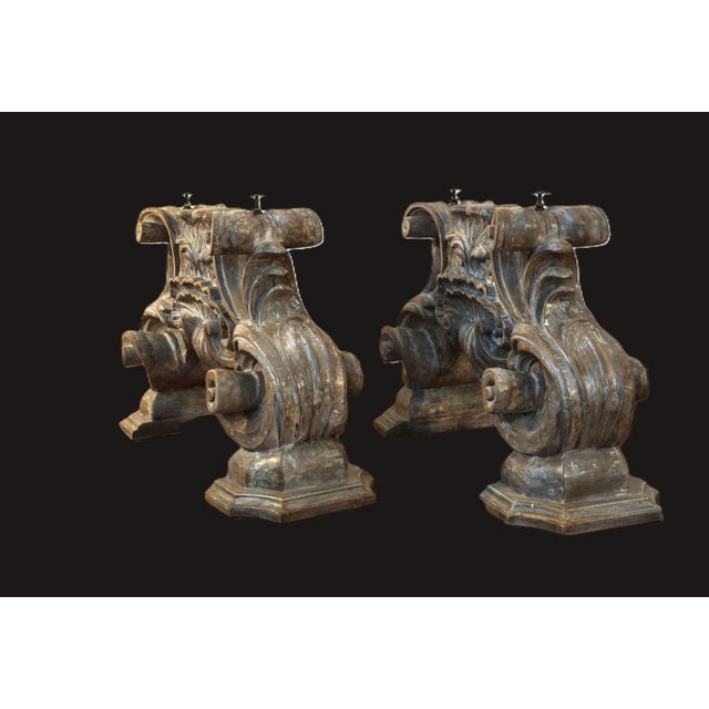 Italian Carved Wooden Architectural Bases, Set of 2 For Sale - Image 5 of 11