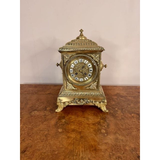 19th Century Large Antique Victorian Ornate Brass Mantle Clock, 1880 For Sale - Image 5 of 7