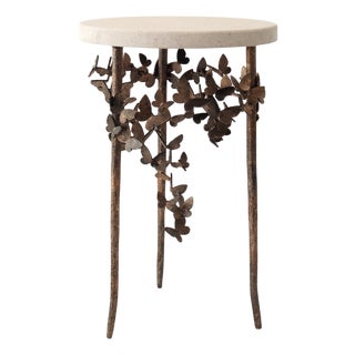 Tobacco Butterfly Accent Table Travertine For Sale