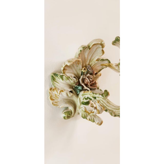 Textile Ceramic Wall Light Decorated with Flowers with Fabric Fan For Sale - Image 7 of 18