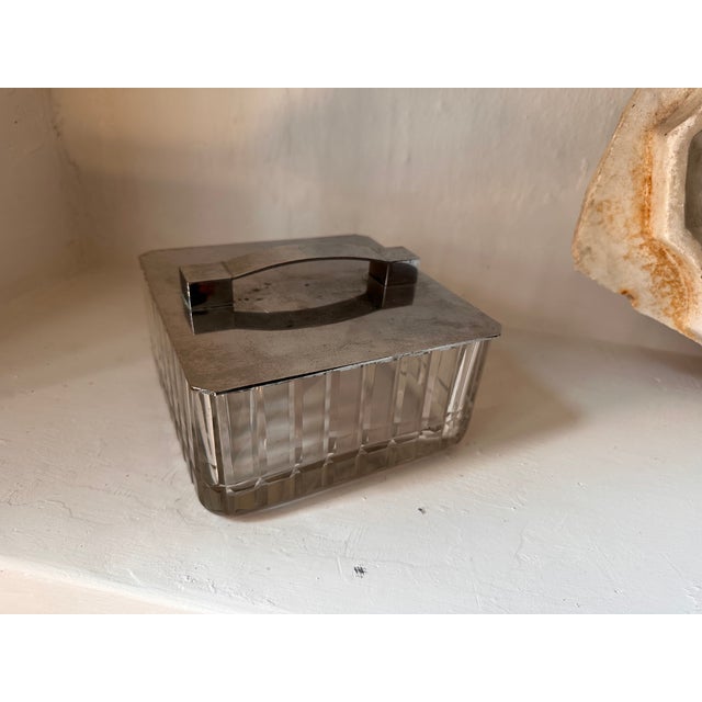 Art Deco French Glass Lidded Box with Chrome Lid, 1920 For Sale - Image 12 of 12
