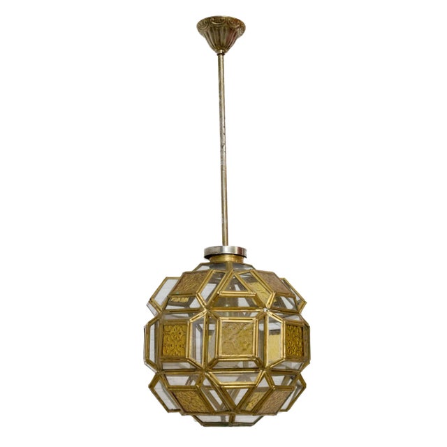 Brass and Glass Faceted Pendant Lamp, France, 1960s For Sale - Image 12 of 12