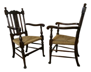 Set of Gothic Carved Oak Carver Chairs