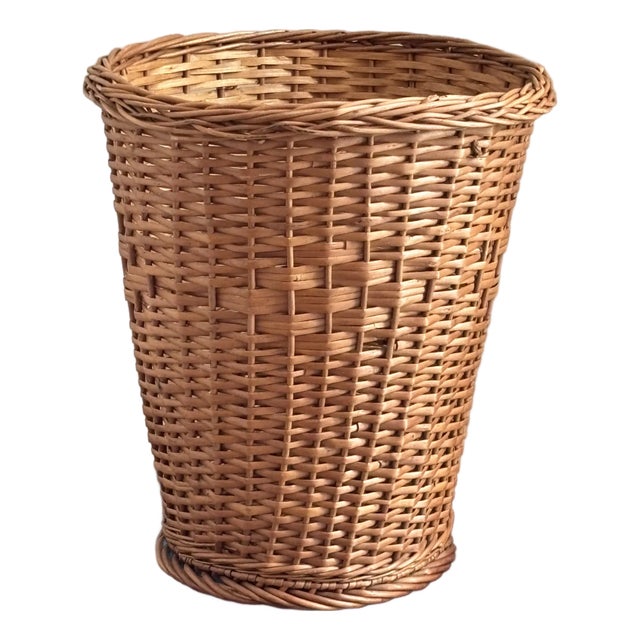 Mid-20th Century Natural Wicker Wastepaper Basket For Sale