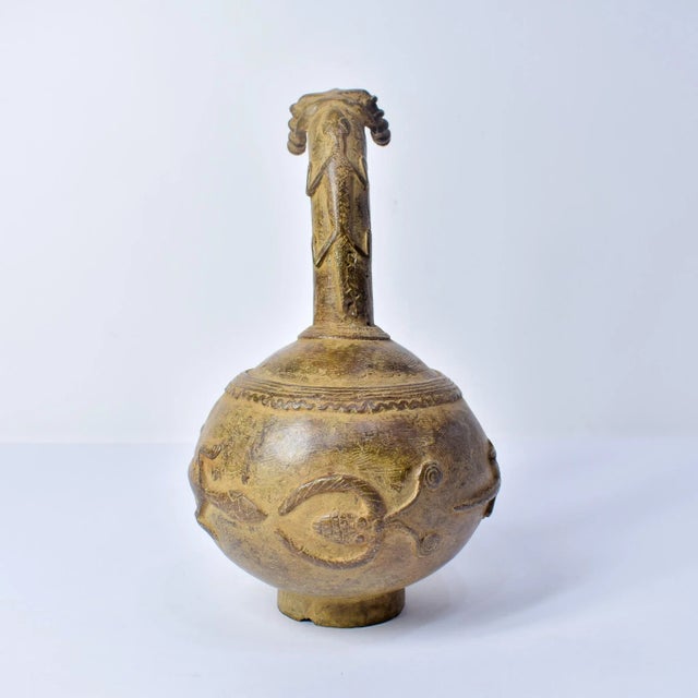 Metal Vintage African Metal Pot With Animal Head Burkina Faso For Sale - Image 7 of 13