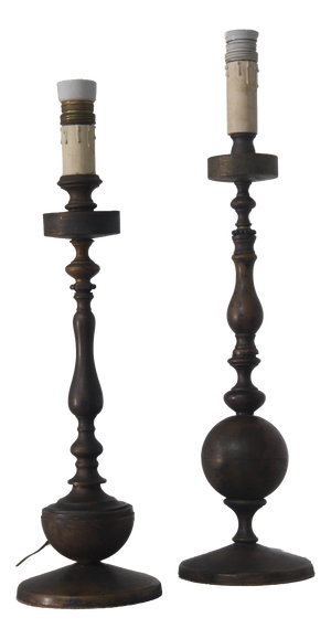 Vintage Art Deco Italian Bronze Candlesticks Table Lamps, 1930, Set of 2