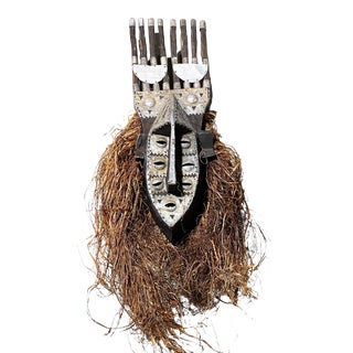Lg African Bamana Ntomo Marka Mask W/ Aluminum/Raffia Beard 38" H For Sale