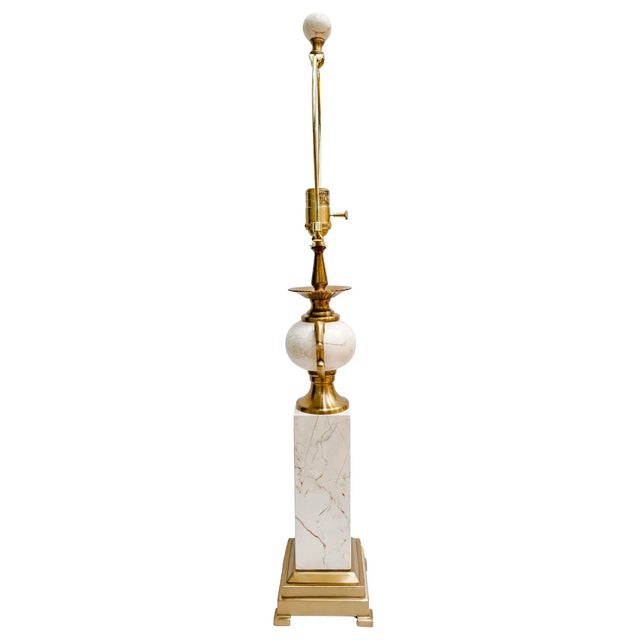 Late 20th Century Pair of Late 20th Century Neoclassical Cream Marble and Polished Brass Plated Urn-Form Table Lamps For Sale - Image 5 of 10