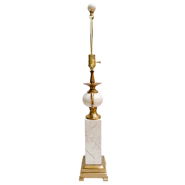 Late 20th Century Pair of Late 20th Century Neoclassical Cream Marble and Polished Brass Urn-Form Table Lamps For Sale - Image 5 of 10