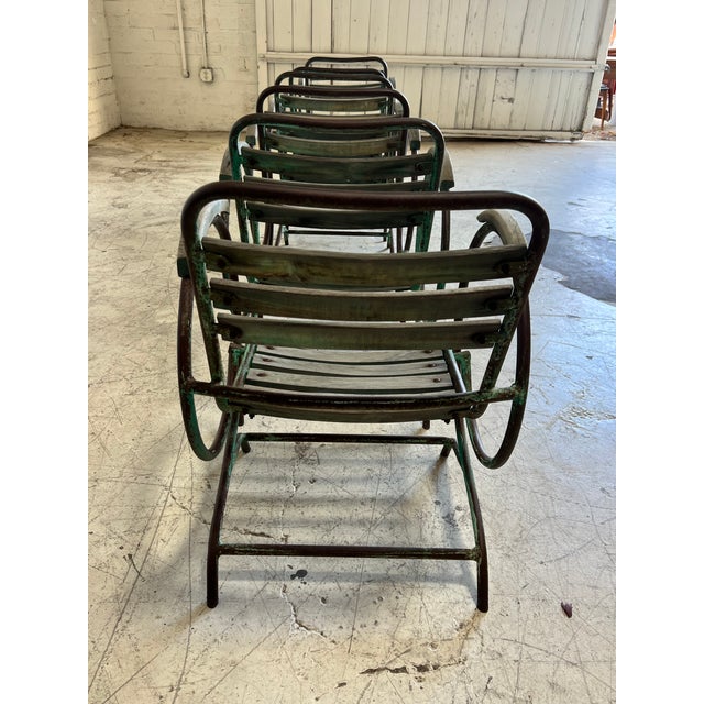 Antique French Wood and Metal Bouncer Garden Chairs - Set of 6 For Sale - Image 4 of 10