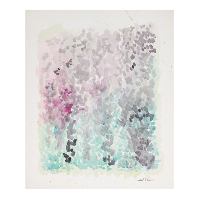Dotted Pink & Teal Color Field 1963 Watercolor For Sale