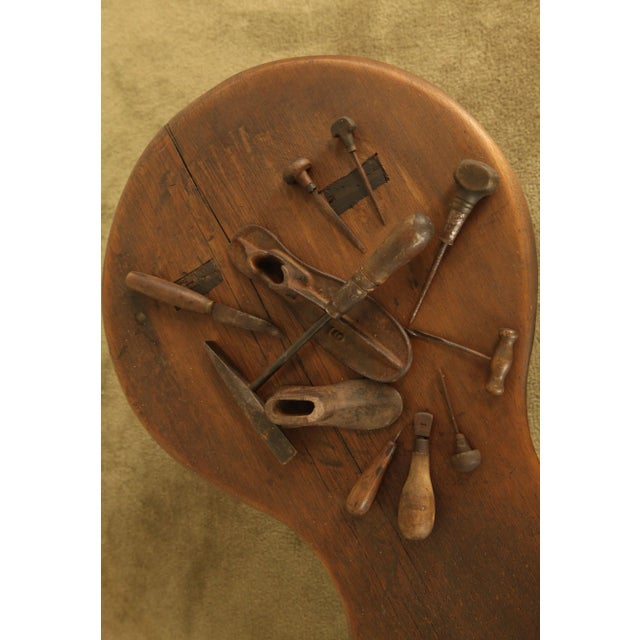 Wood Antique American Cobblers Bench With Tools For Sale - Image 7 of 12