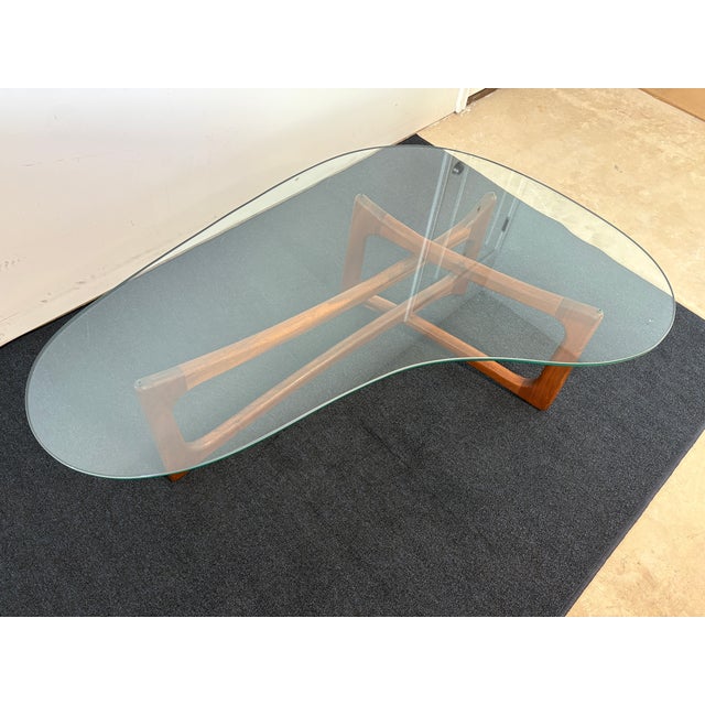 Mid-Century Modern Attributed Vintage Amoeba Coffee Table Walnut Base Glass Top Mid-Century Modern Attributed to Adrian Pearsall For Sale - Image 3 of 10