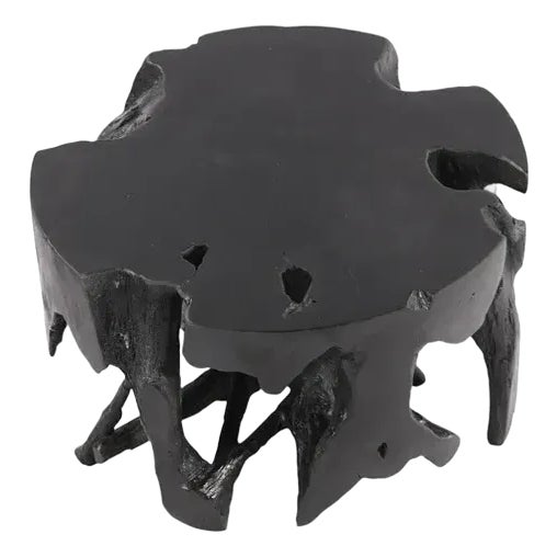 Round Black Teak Coffee Table For Sale