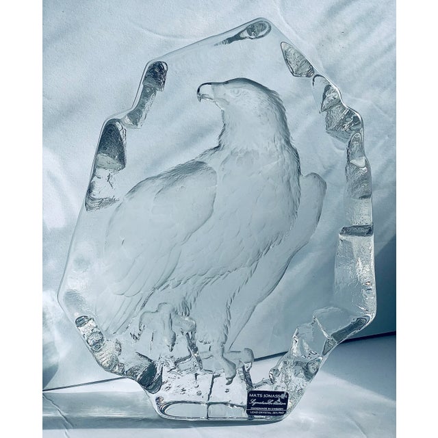 Large Crystal Sculpture of a Bald Eagle Created for Maleras Crystal & Signed by Swedish Artist Mats Jonasson For Sale - Image 11 of 12