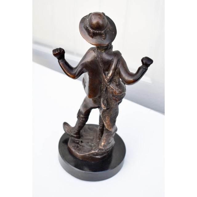 Brown Vintage Solid Bronze Boy Sculpture Statue Marble Base 12” H For Sale - Image 8 of 13