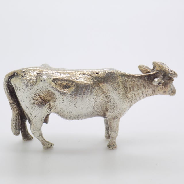 Metal Vintage Italian Handmade Genuine Silver Large Cow Figurine Sculpture For Sale - Image 7 of 10
