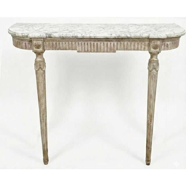 French Louis XVI Style Italian Marble Top Console Table With Gustavian Finish For Sale - Image 4 of 5
