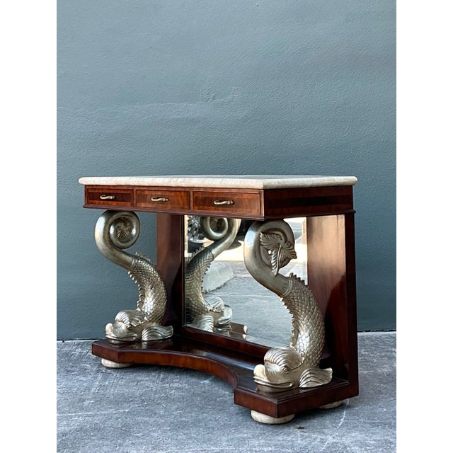 Burnt Umber Vintage Maitland Smith Silver Koi Console Table For Sale - Image 8 of 12